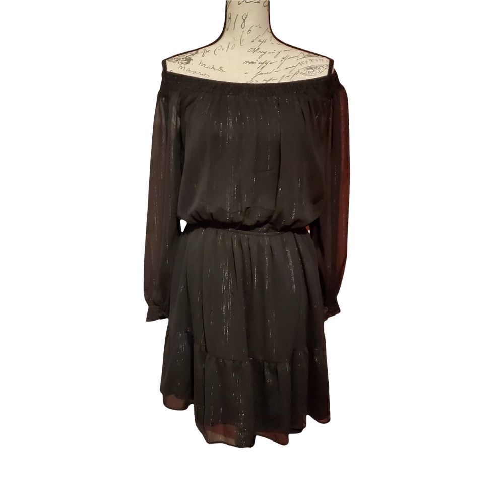 ECI Ladies Sz Large Black Off Shoulder Long Sleeve Dress